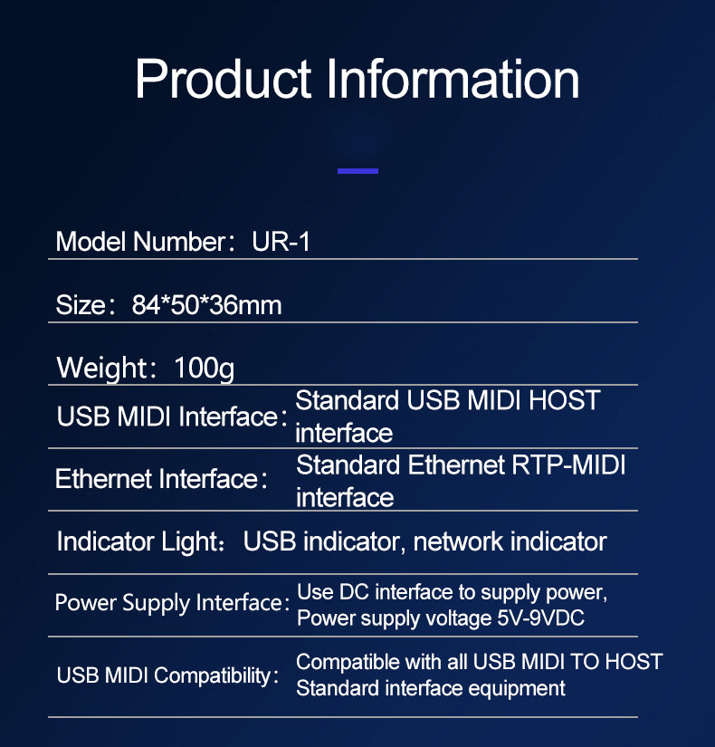USB MIDI To RTP MIDI Ethernet interface