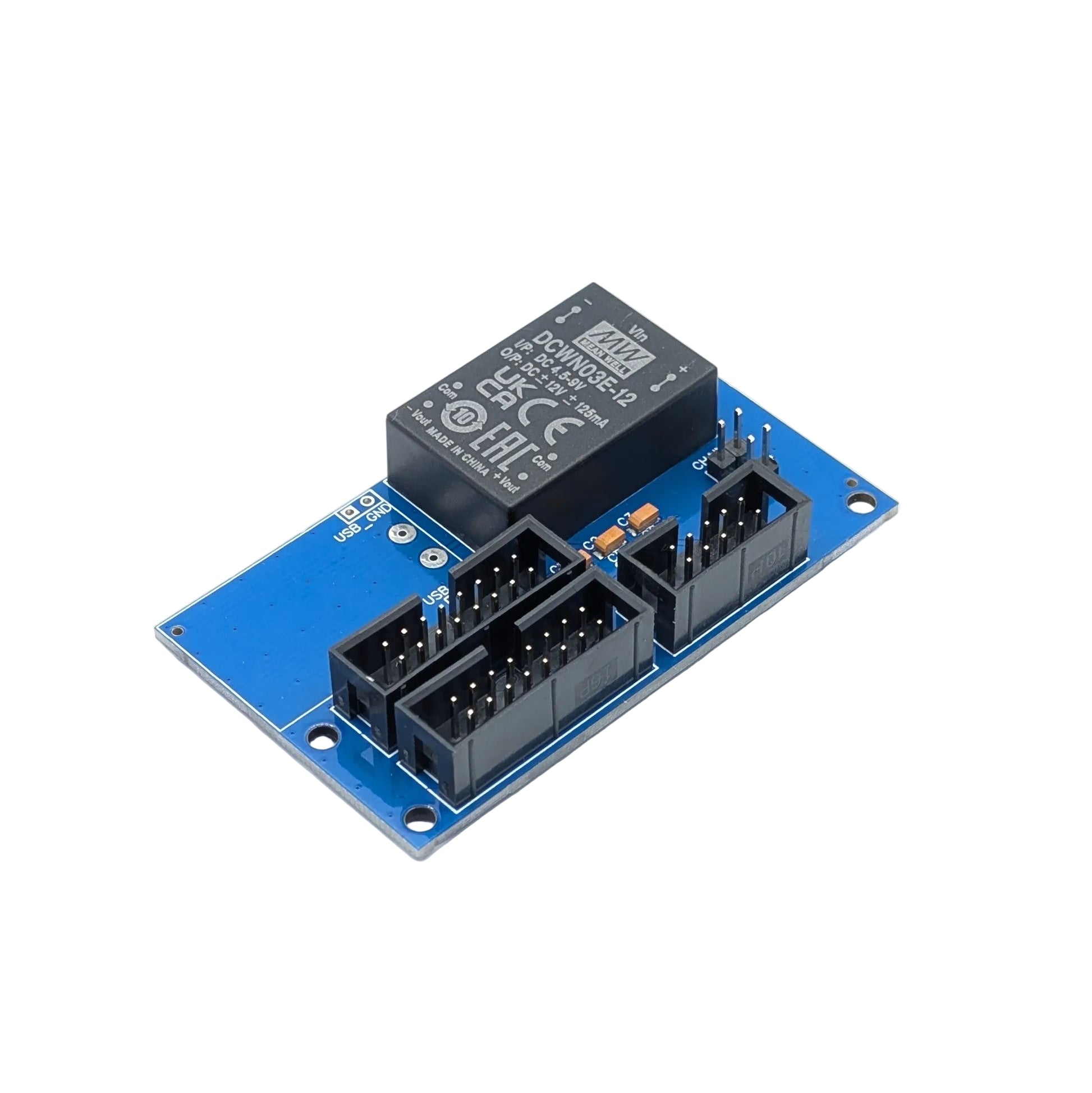 Compact Eurorack power supply on a white background